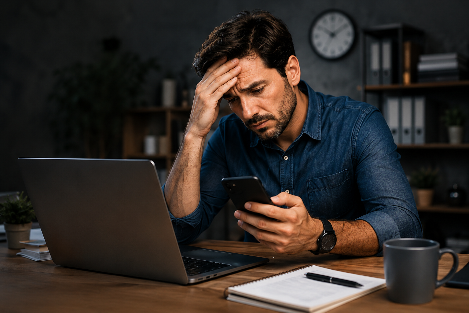 Empreendedor preocupado com mensagens perdidas no WhatsApp